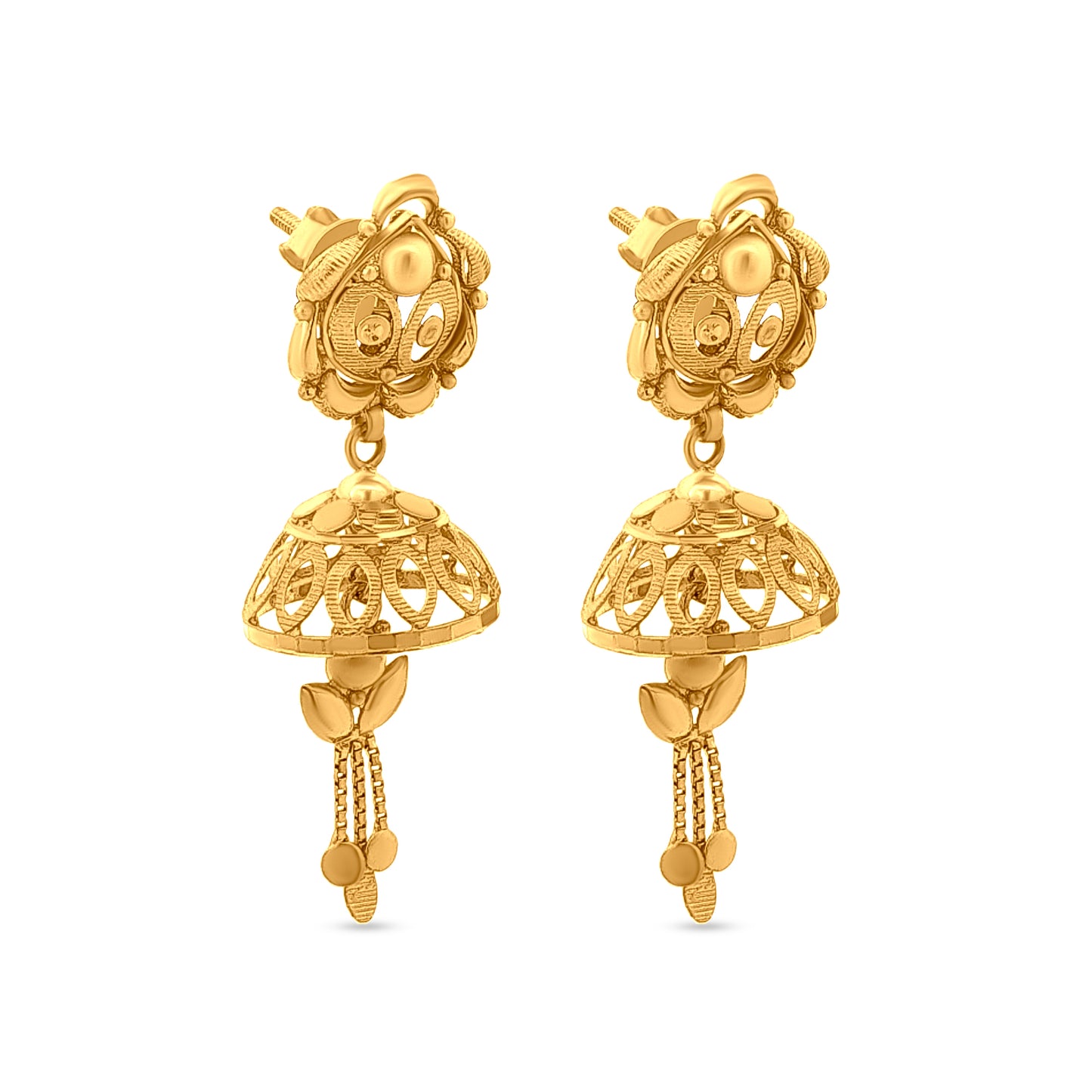 22K Gold Minimalistic Jhumkas with Hanging Trinklets