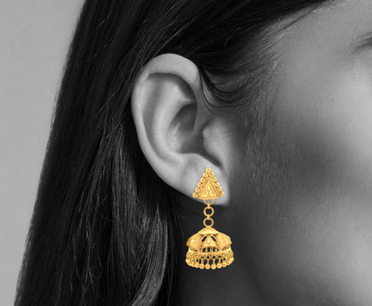 Sanya 22K Yellow Gold Jhumka Earrings with Golden Balls