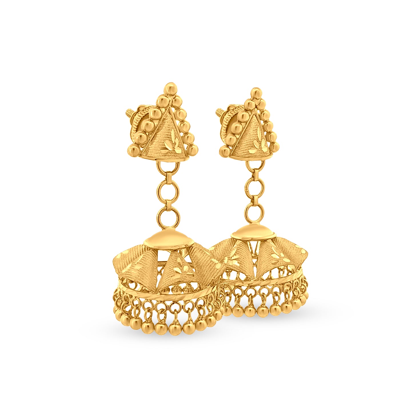 Sanya 22K Yellow Gold Jhumka Earrings with Golden Balls