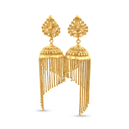 Tara 22K Yellow Gold Dangling Cable Chain Chandelier Jhumkas