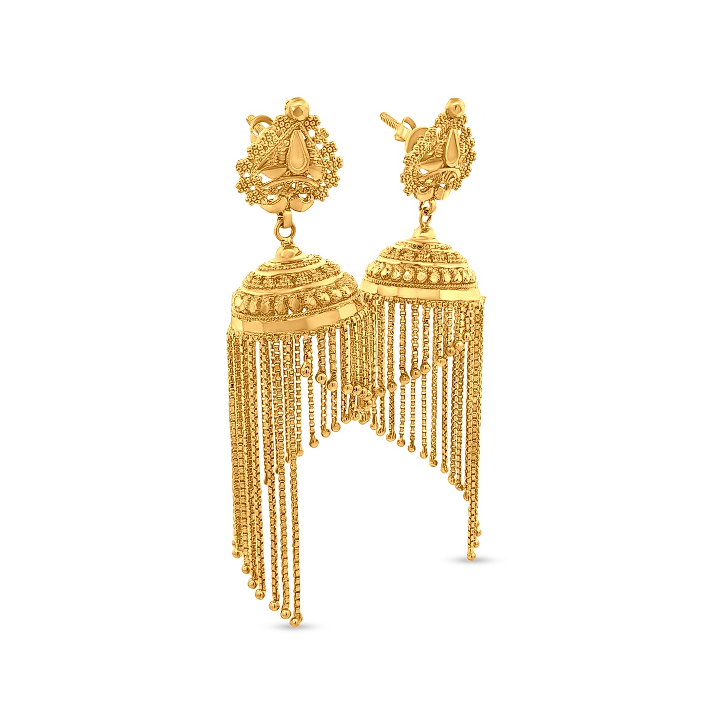 Tara 22K Yellow Gold Dangling Cable Chain Chandelier Jhumkas