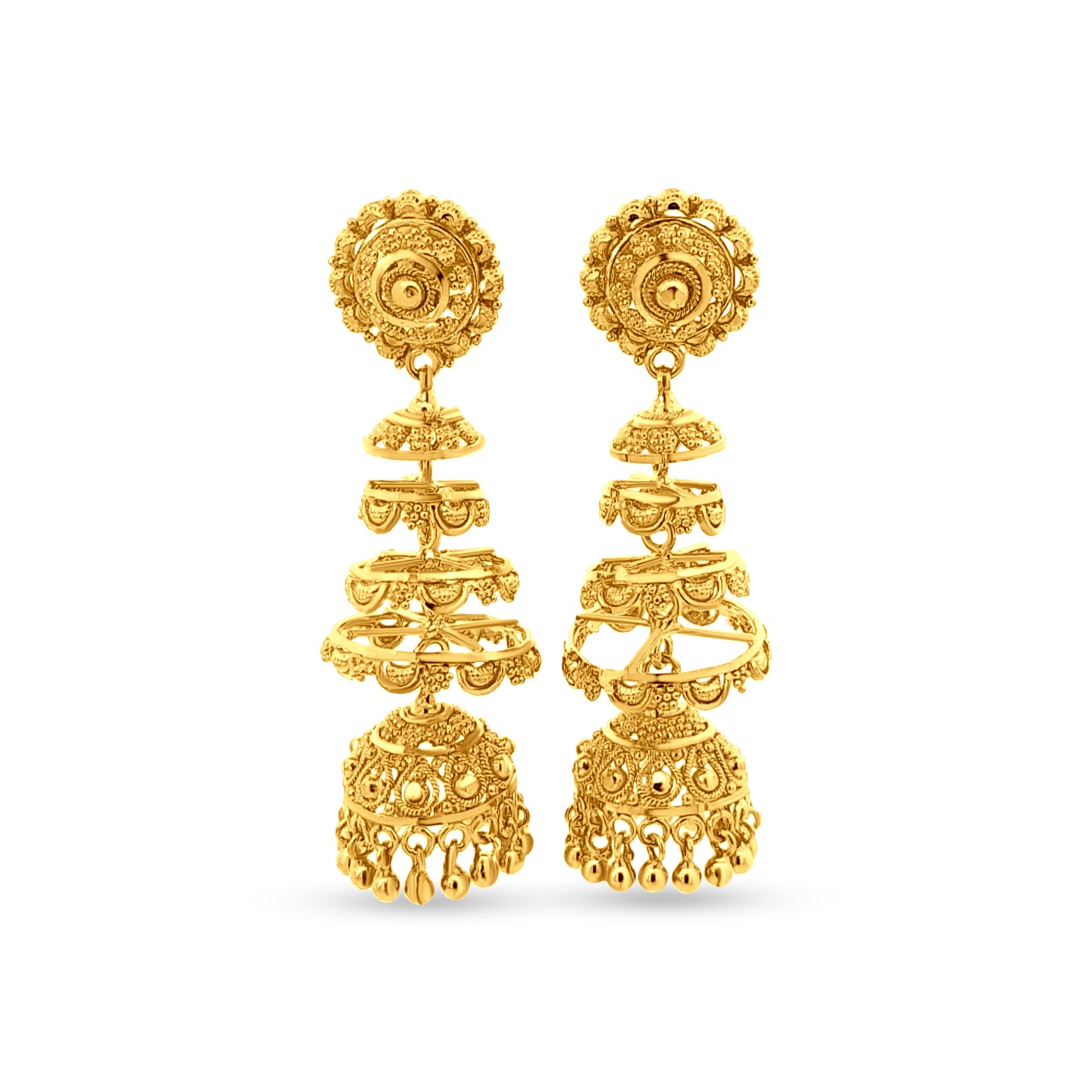 22K Gold Intricate Jhumkas with Hanging Golden Balls