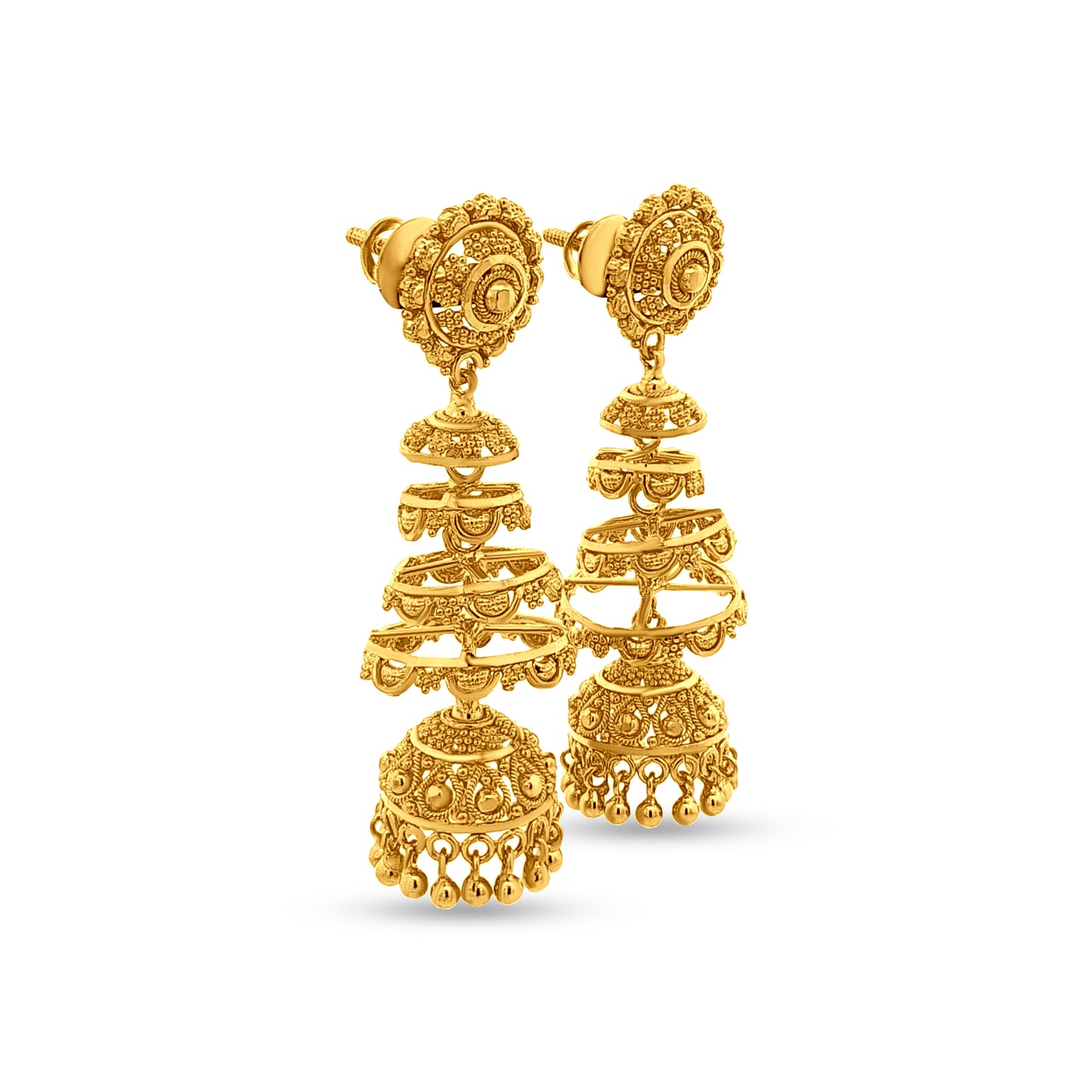 22K Gold Intricate Jhumkas with Hanging Golden Balls