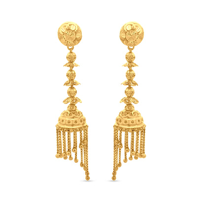 Gold Long Hanging Classical Jhumka Earrings