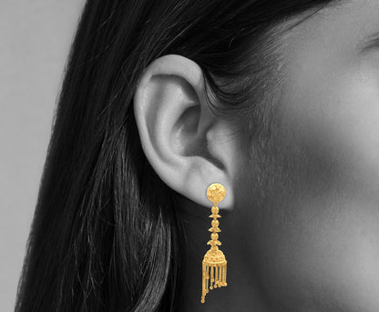 Gold Long Hanging Classical Jhumka Earrings