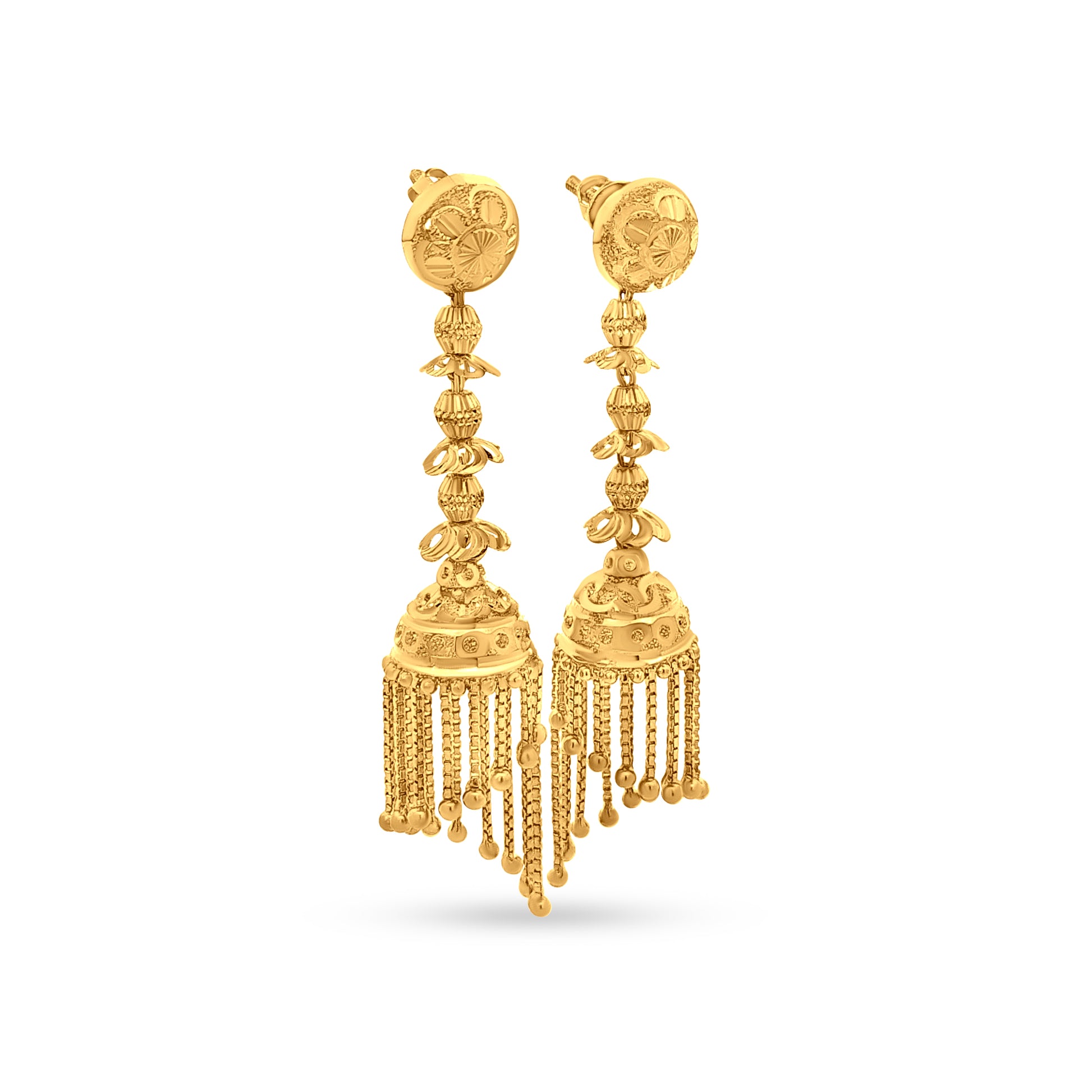 Gold Long Hanging Classical Jhumka Earrings