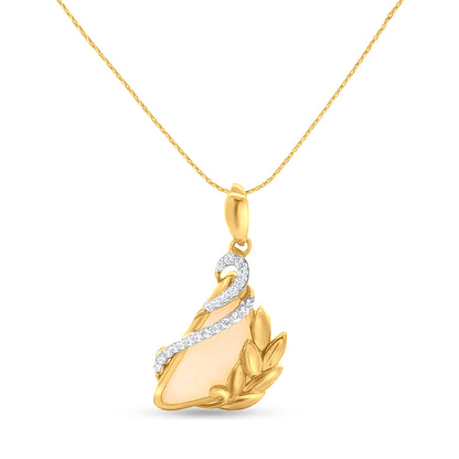 22K Gold Pink Stone Pendant with Leaf Carvings