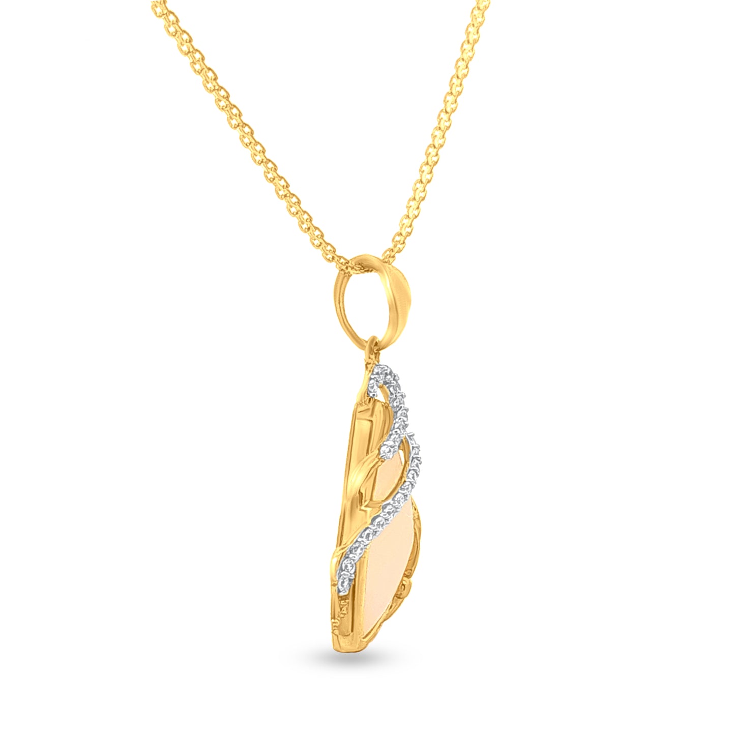 22K Gold Pink Stone Pendant with Leaf Carvings