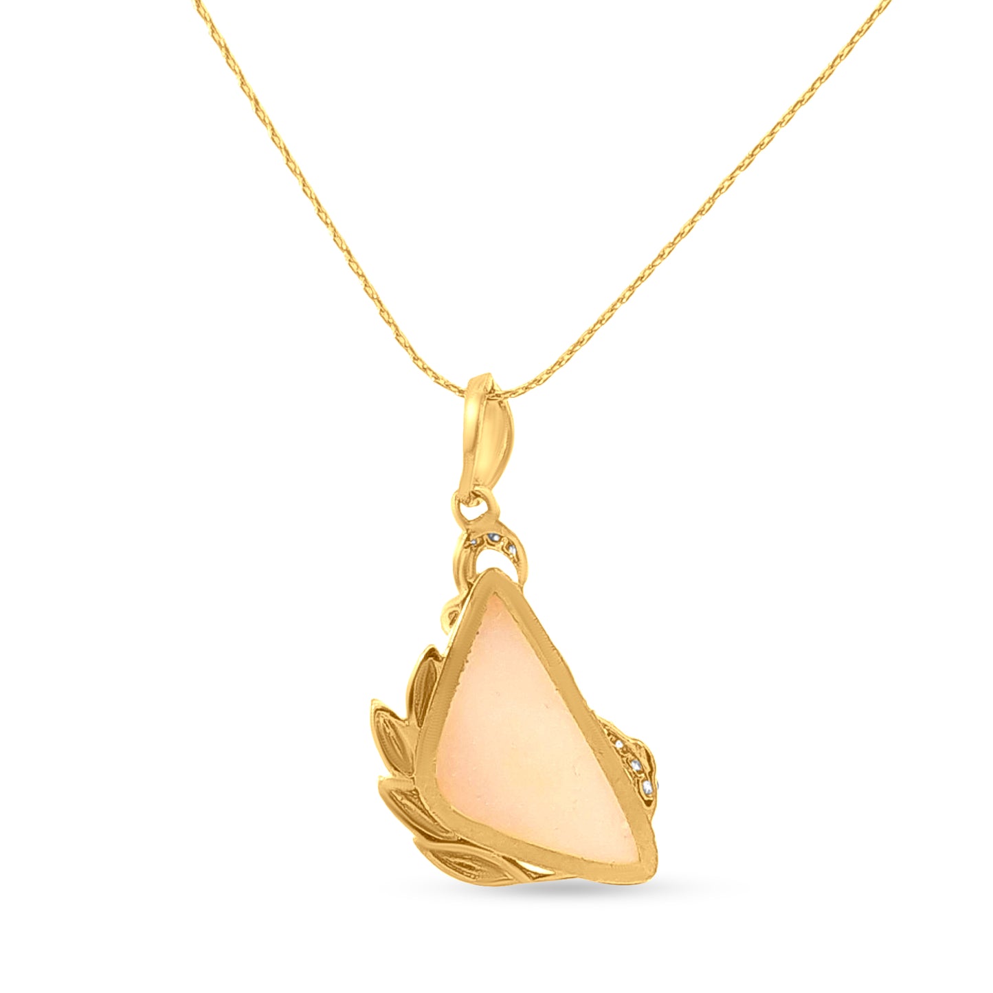 22K Gold Pink Stone Pendant with Leaf Carvings