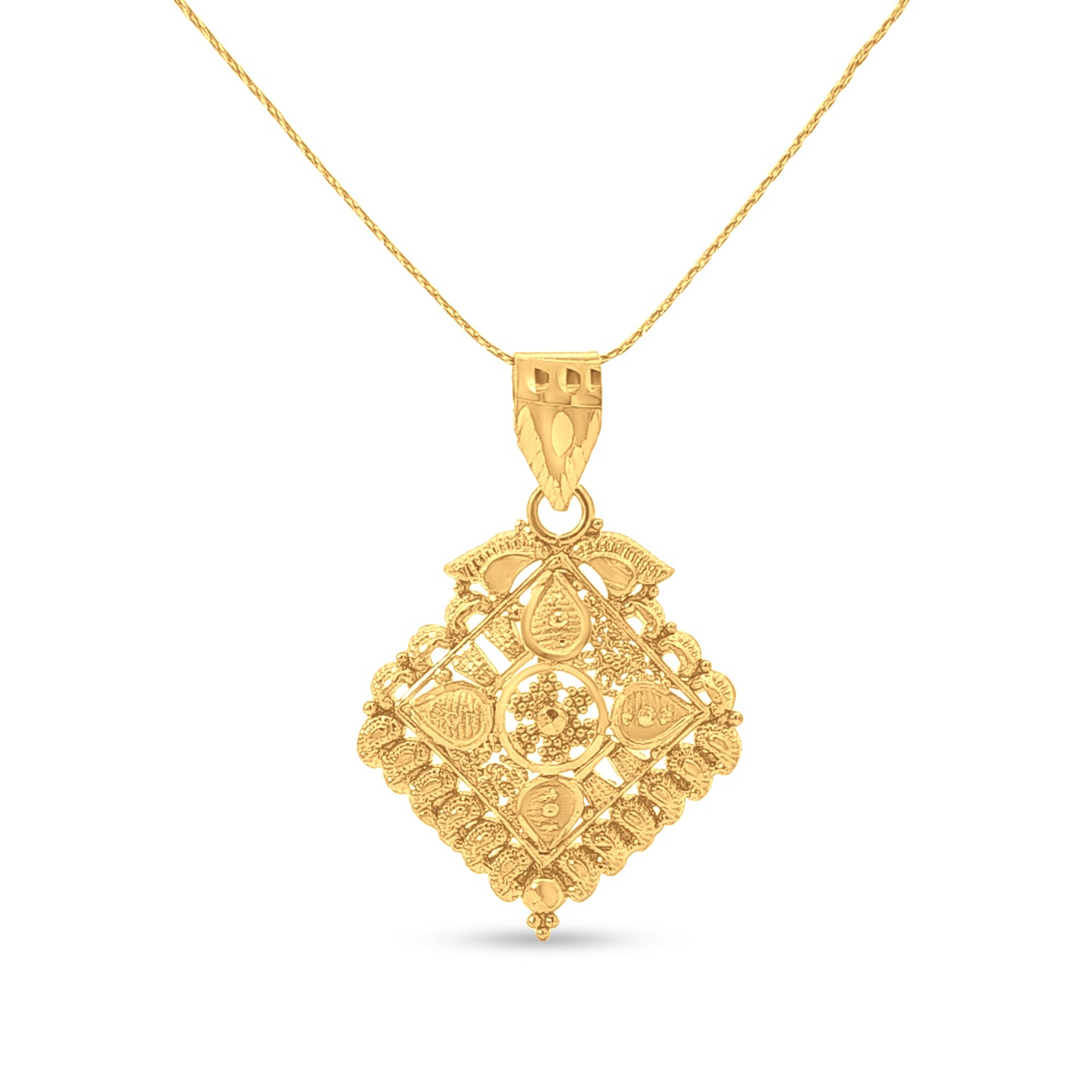 22K Gold Diamond Shape Filigree Pendant