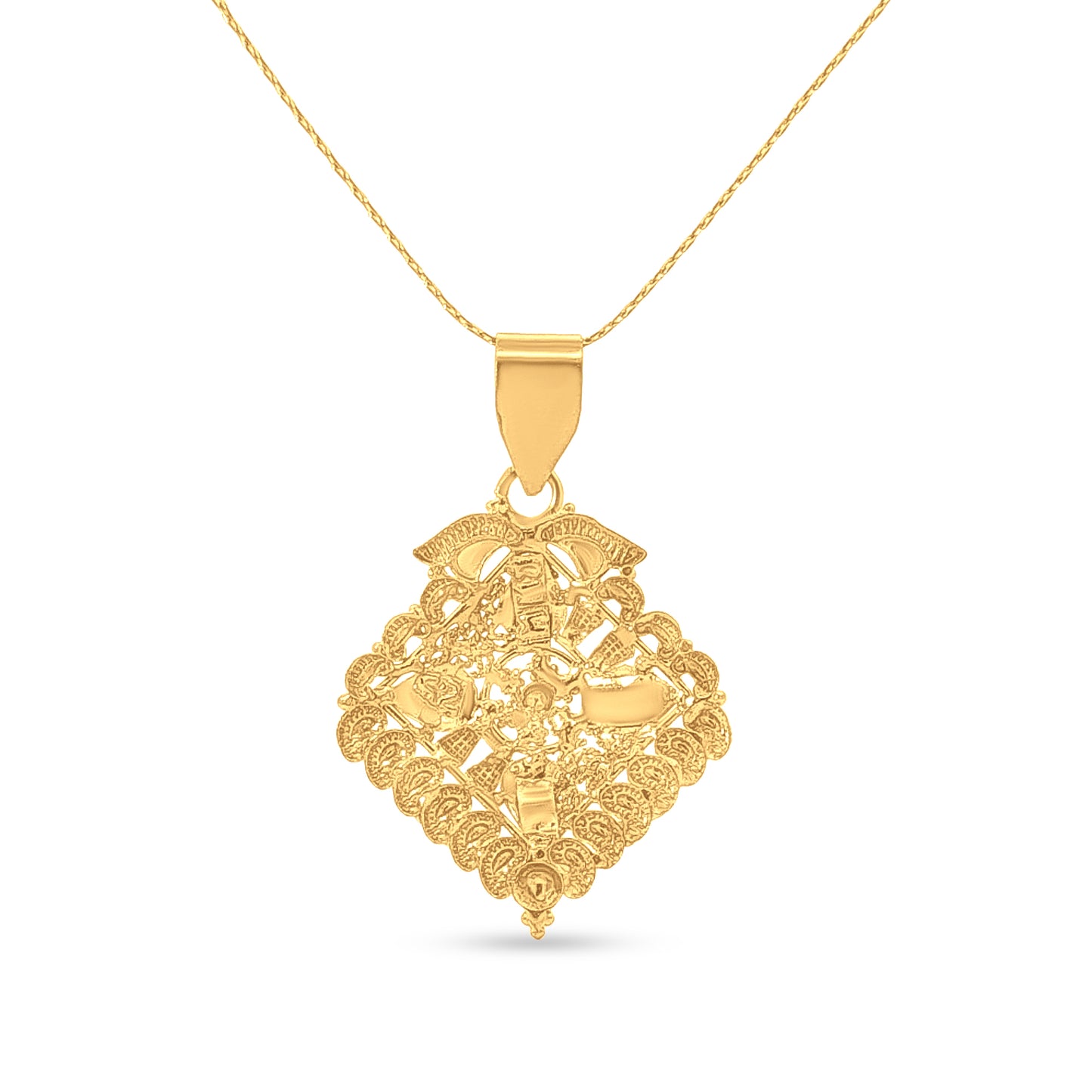 22K Gold Diamond Shape Filigree Pendant