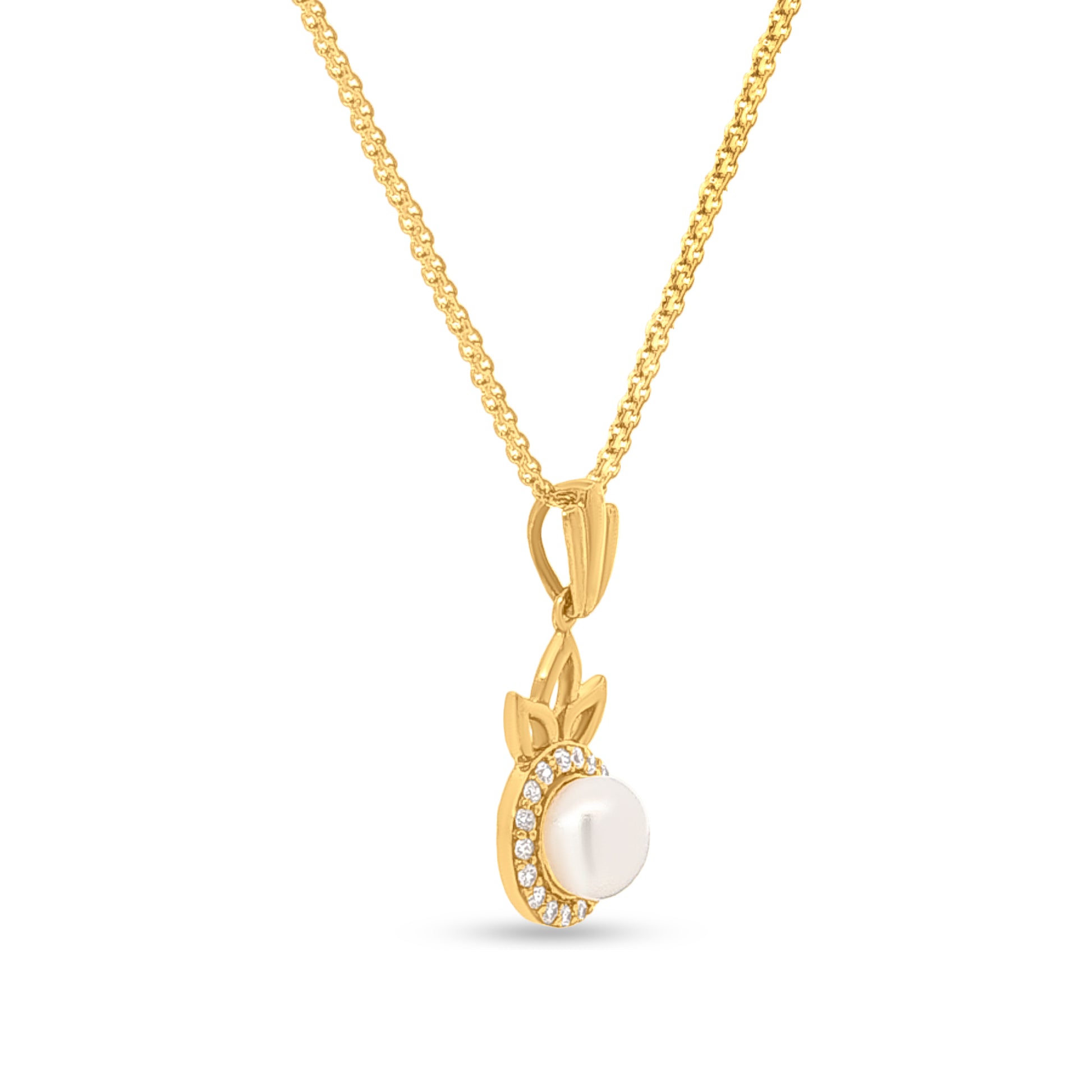 22K Gold Pearl Halo Round Pendant