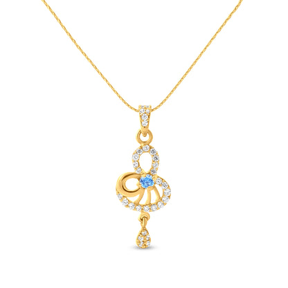 22K Gold Trendy Pendant with Blue Round Stone