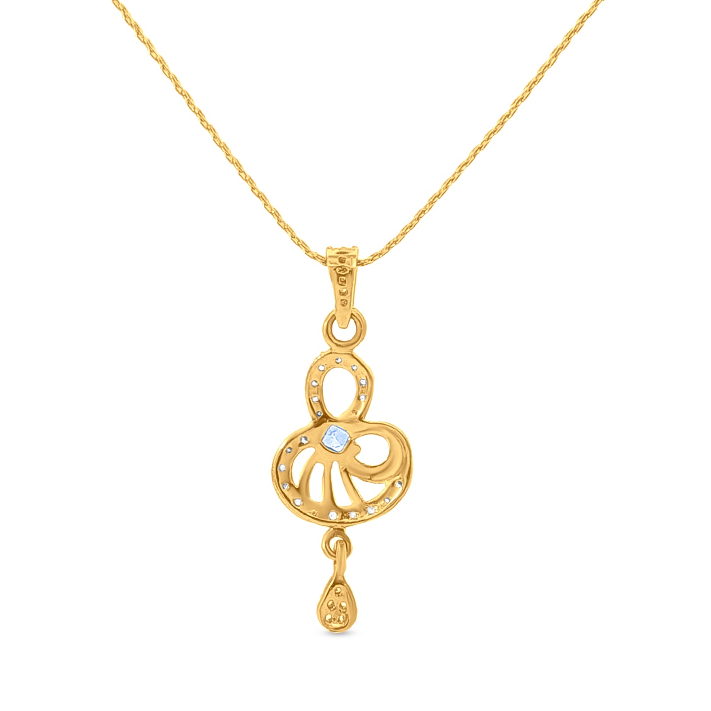 22K Gold Trendy Pendant with Blue Round Stone