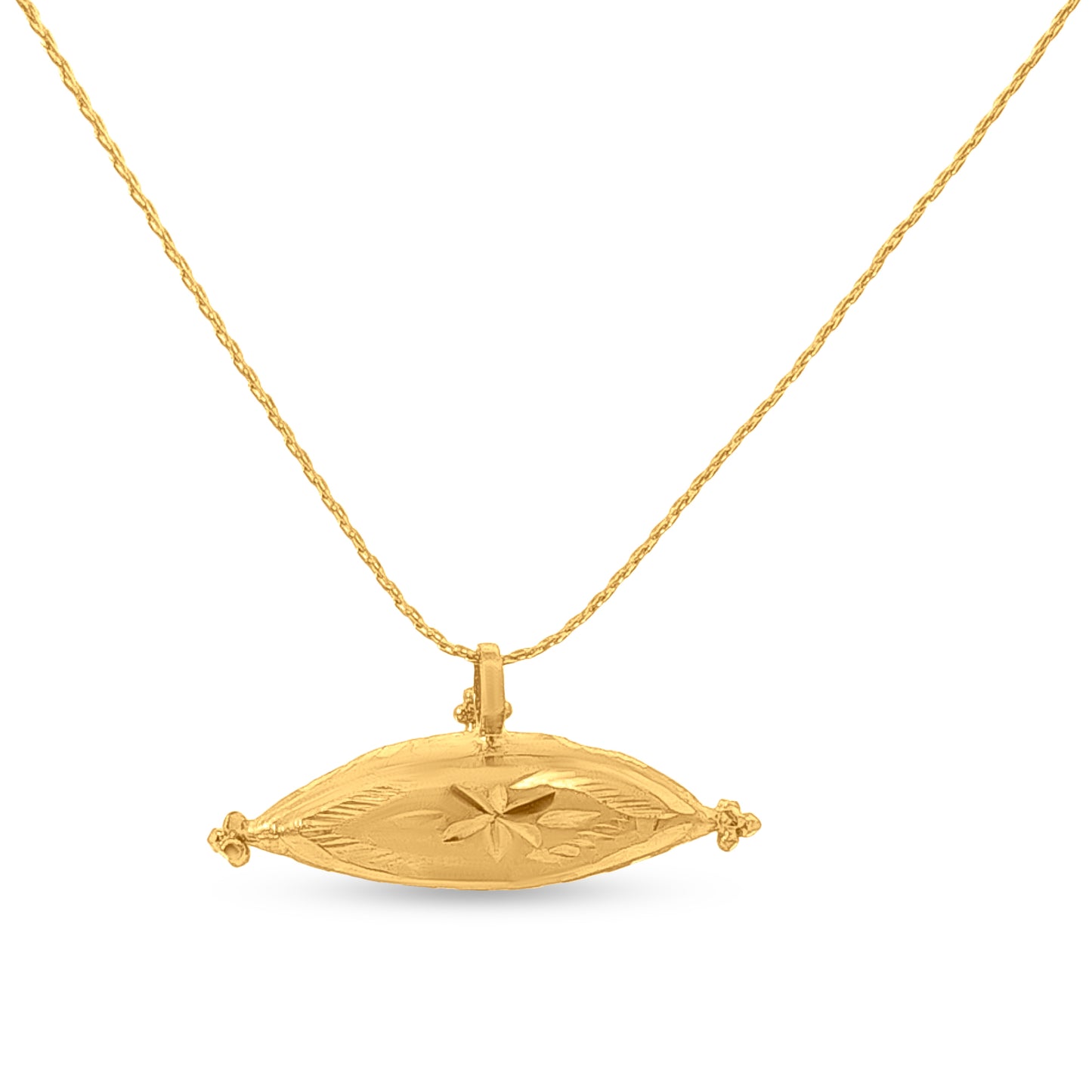 22K Yellow Gold Cardamom Pendant with Embossed Flower Motif