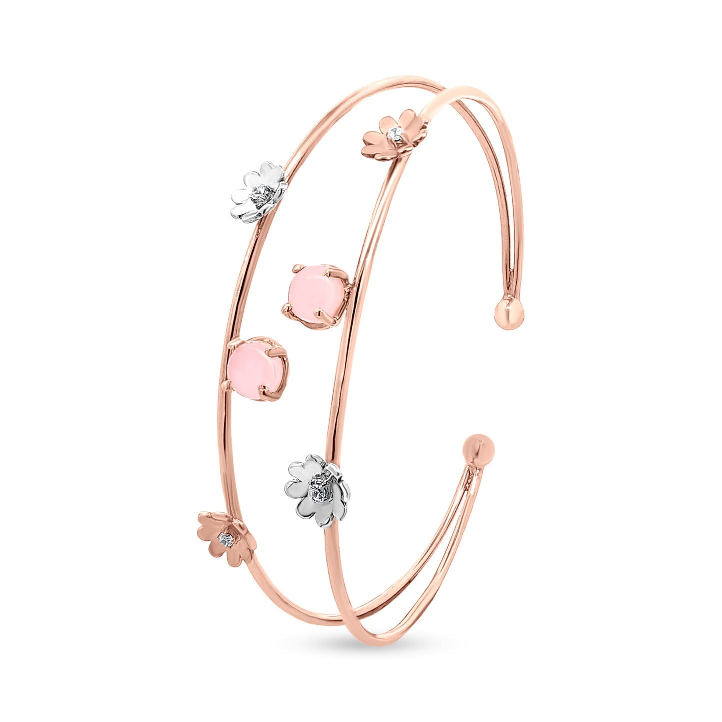 18K Rose Gold Floral Cuff Bangle