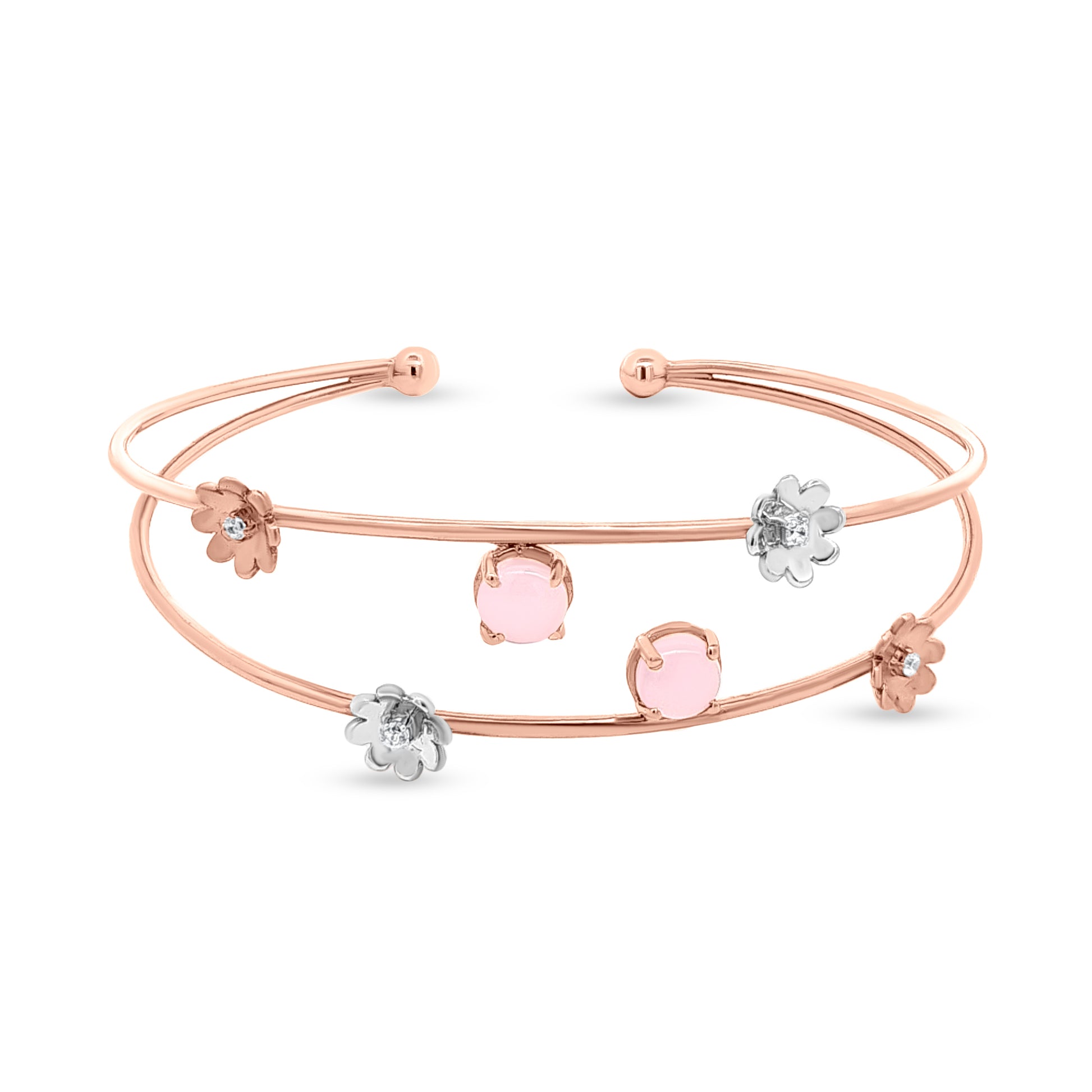 18K Rose Gold Floral Cuff Bangle