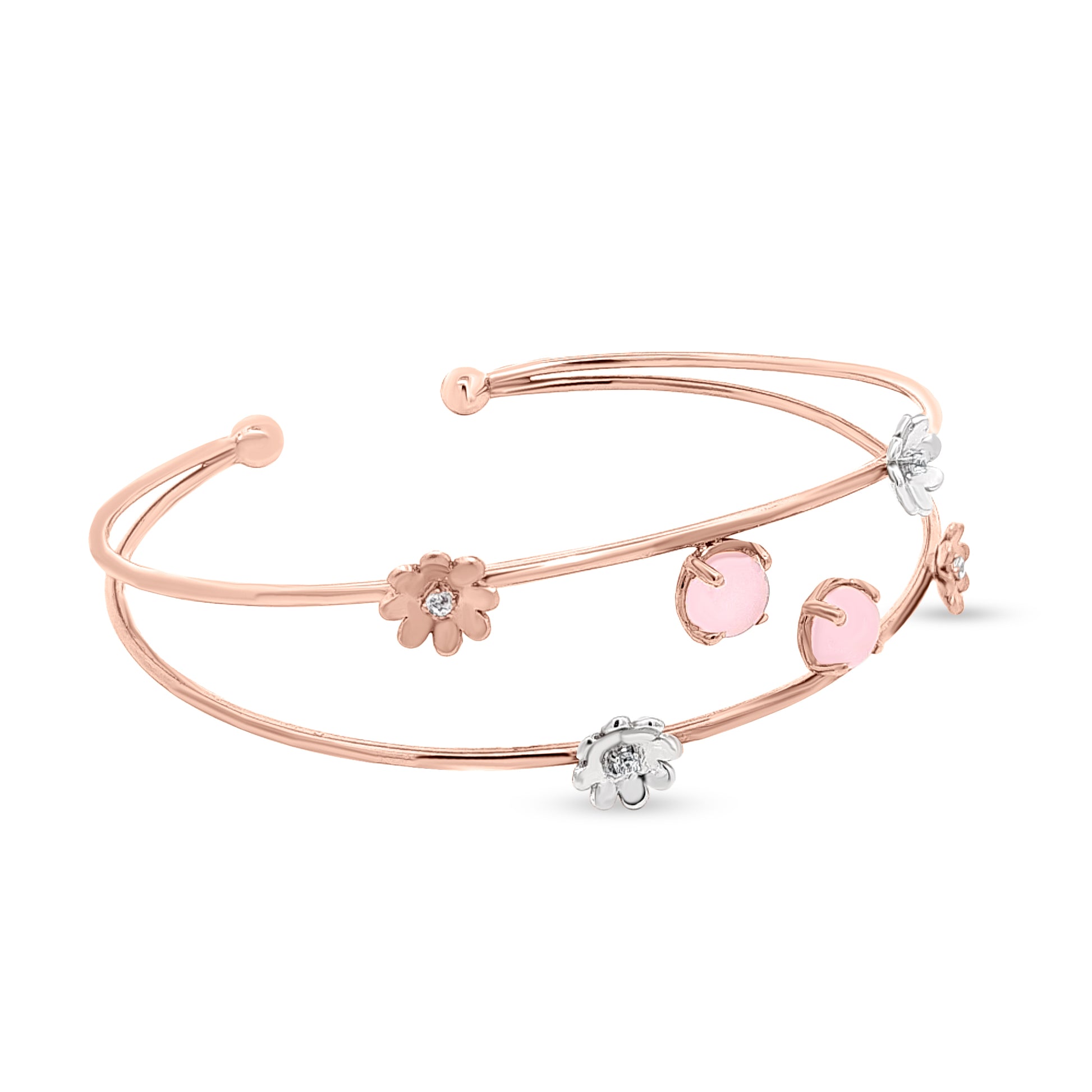 18K Rose Gold Floral Cuff Bangle