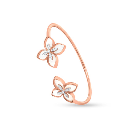 18K Rose Gold Enamel Floral Cuff Bangle