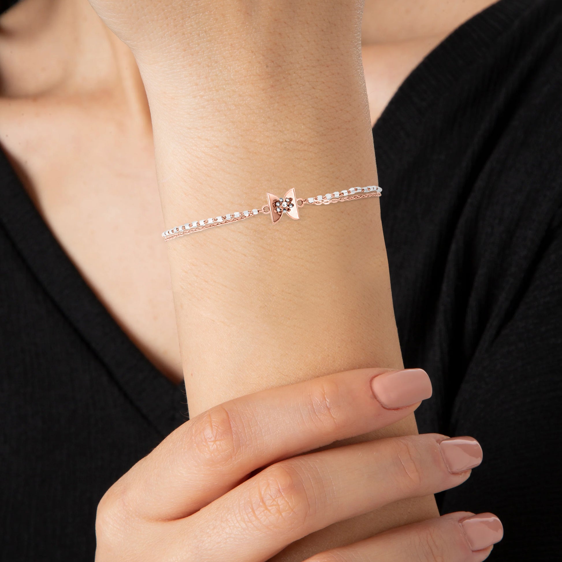 18K Rose Gold Bow Motif Chain Bracelet