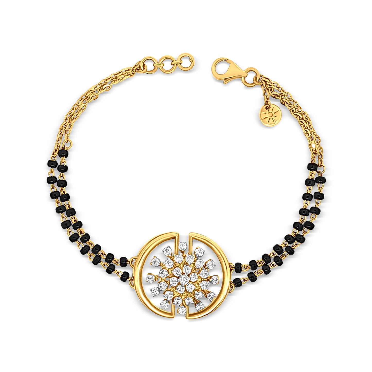 18K Gold Charm Bracelet with Black Beads