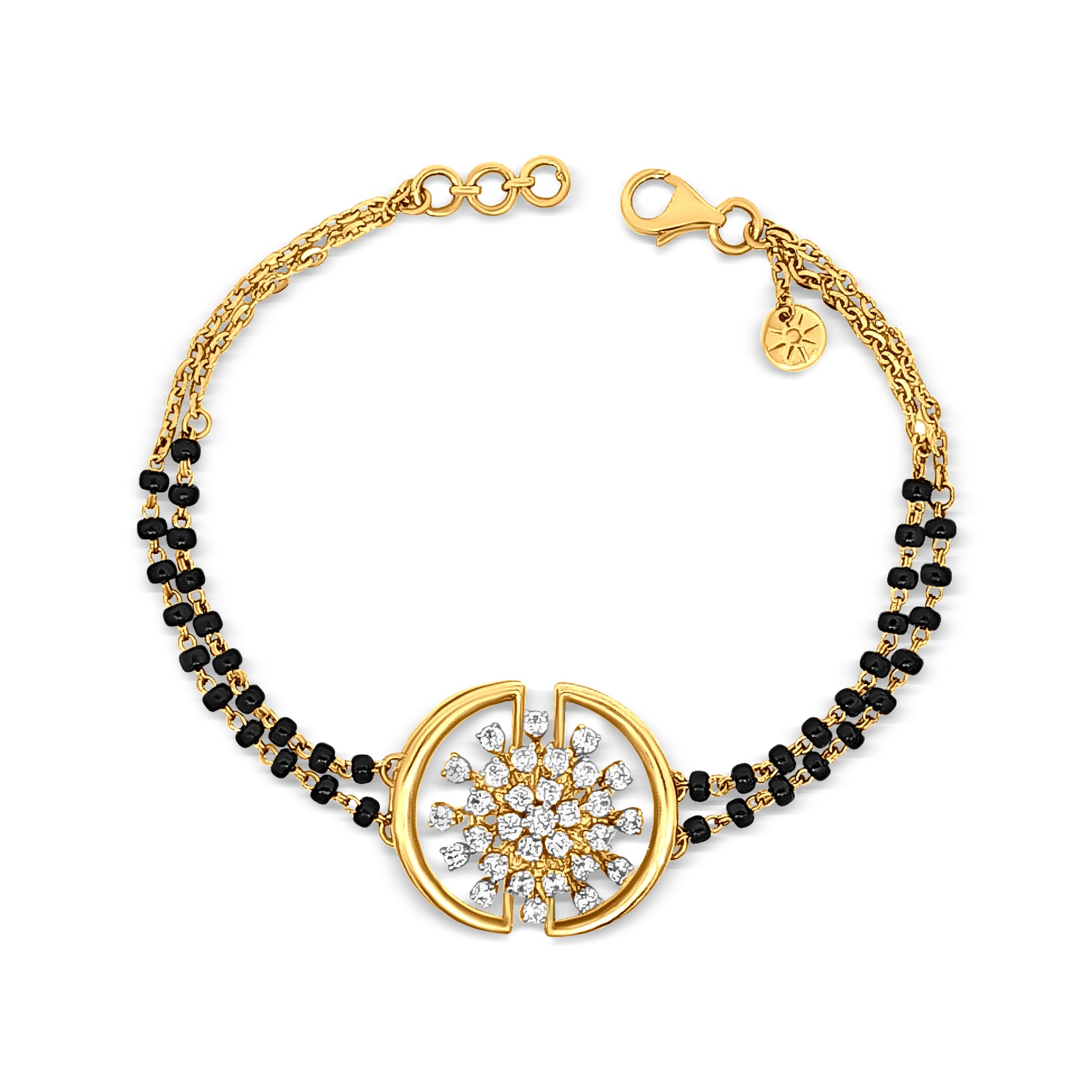 18K Gold Charm Bracelet with Black Beads