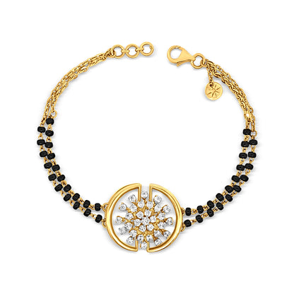 18K Gold Charm Bracelet with Black Beads