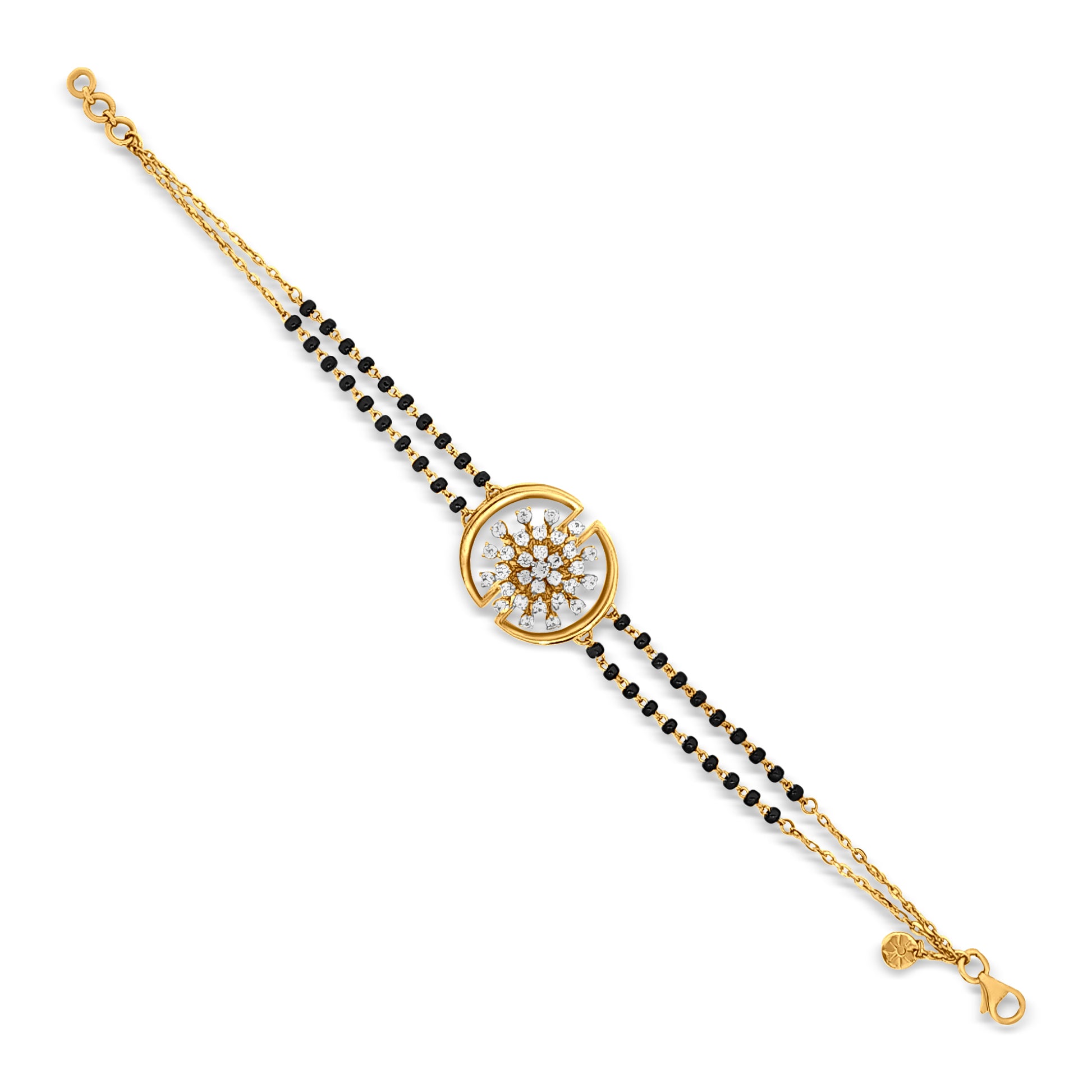 18K Gold Charm Bracelet with Black Beads