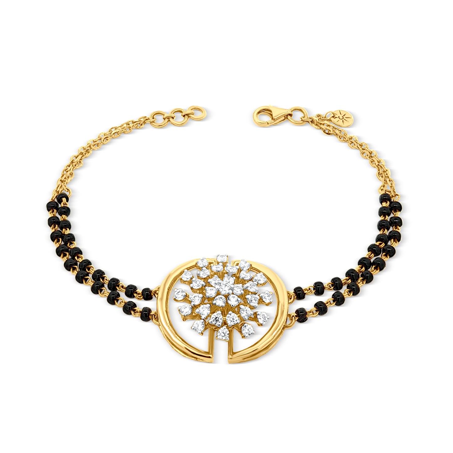 18K Gold Charm Bracelet with Black Beads