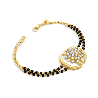 18K Gold Charm Bracelet with Black Beads