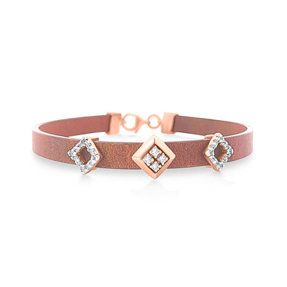 18k Rose Gold Leather Bracelet For Ladies