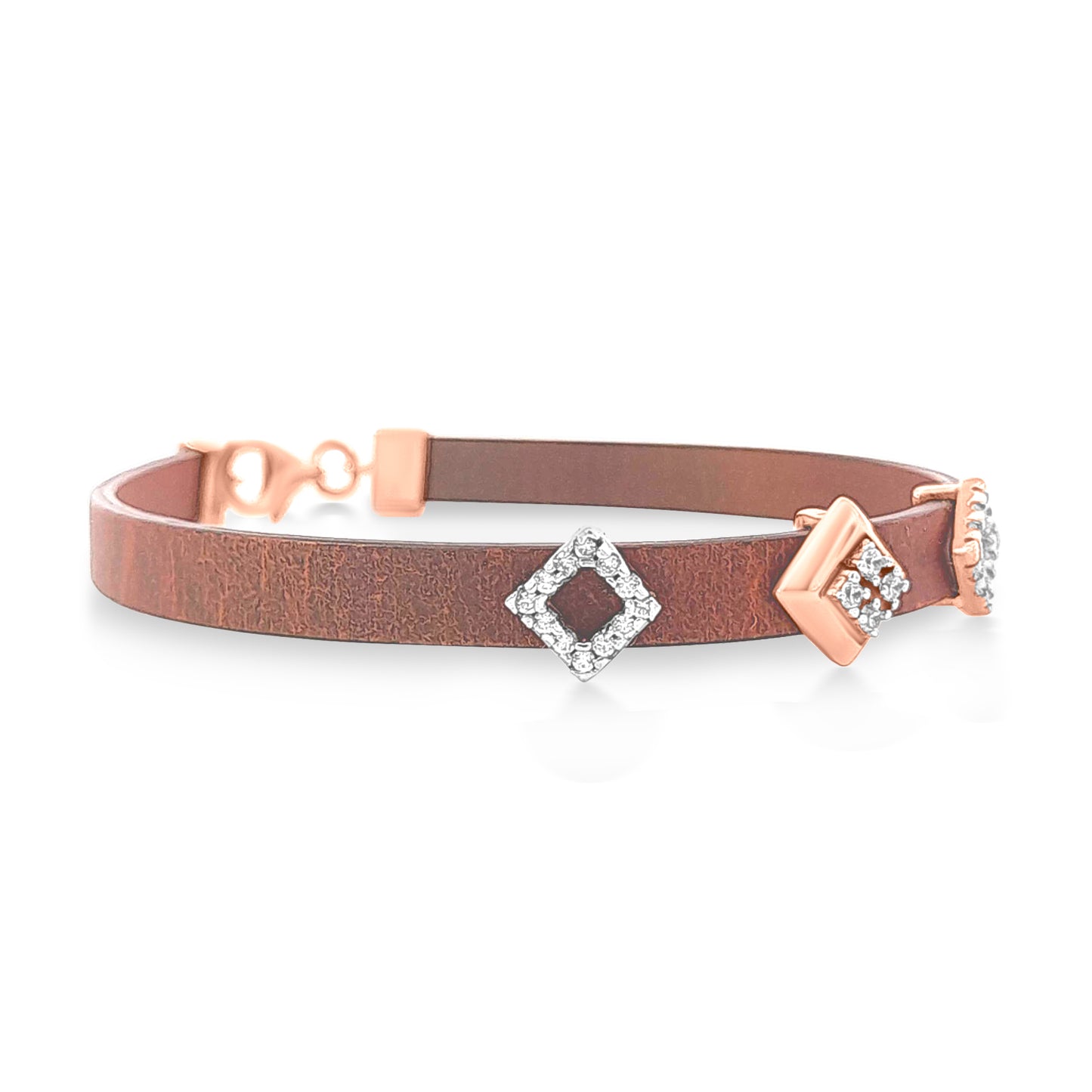 18k Rose Gold Leather Bracelet For Ladies