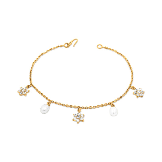 22k Yellow Gold Zirconia and Moti Floral Bracelet