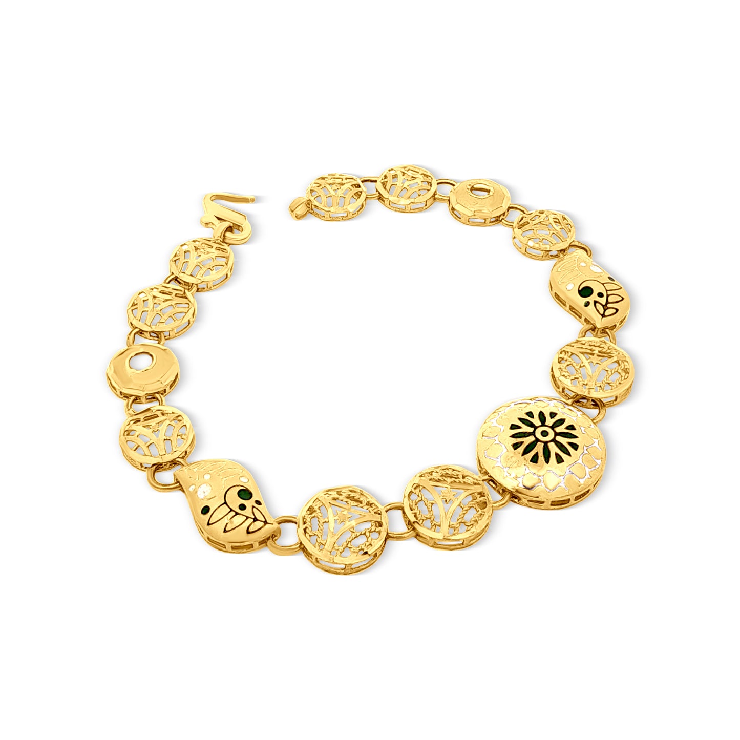 22K Gold Textured Charms Bracelet