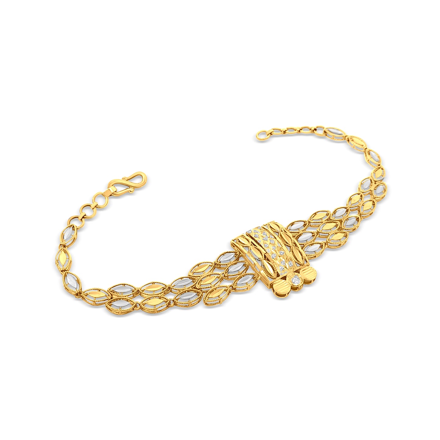 22K Yellow and White Gold Artistic Chain Bracelet