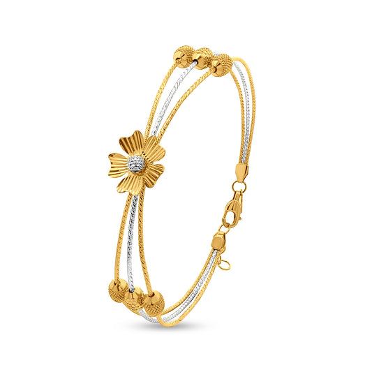 22K Gold Multi-Strand Floral Bangle with Partly Rhodium