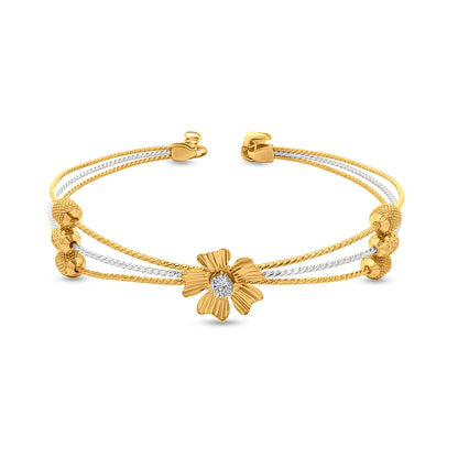 22K Gold Multi-Strand Floral Bangle with Partly Rhodium