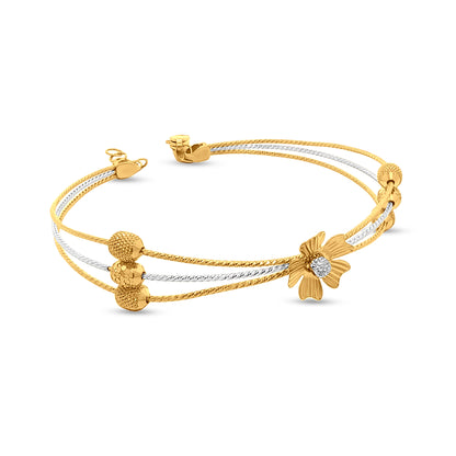 22K Gold Multi-Strand Floral Bangle with Partly Rhodium