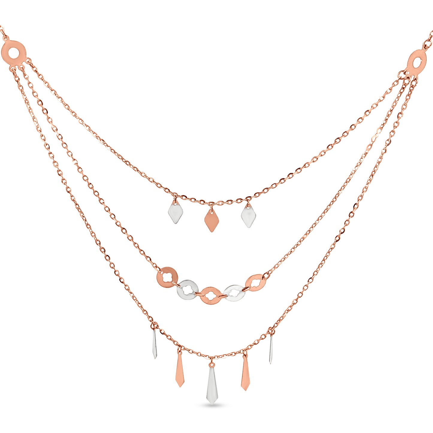 Suvarna Shringar Champa  18K White and Rose Gold Triple String Necklace