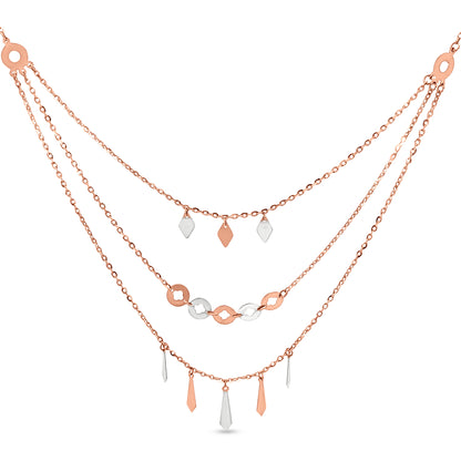 Suvarna Shringar Champa  18K White and Rose Gold Triple String Necklace