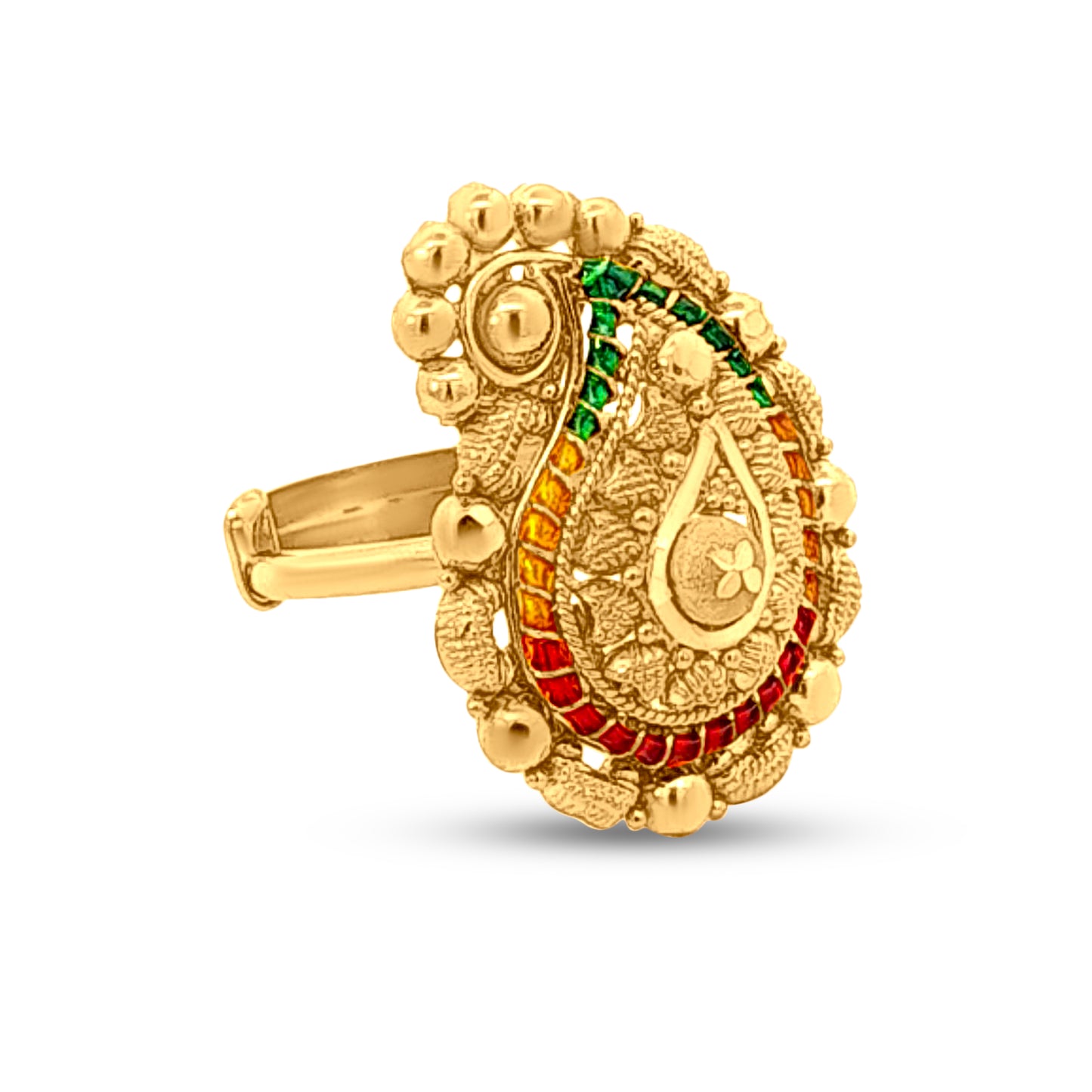 22k Gold More Pankh Design Colorful Stone Ring