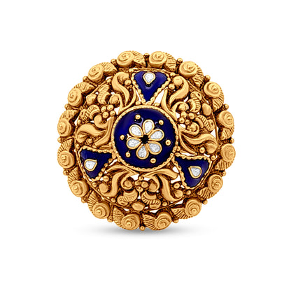 22k Gold Blue Enamel Dome Ring