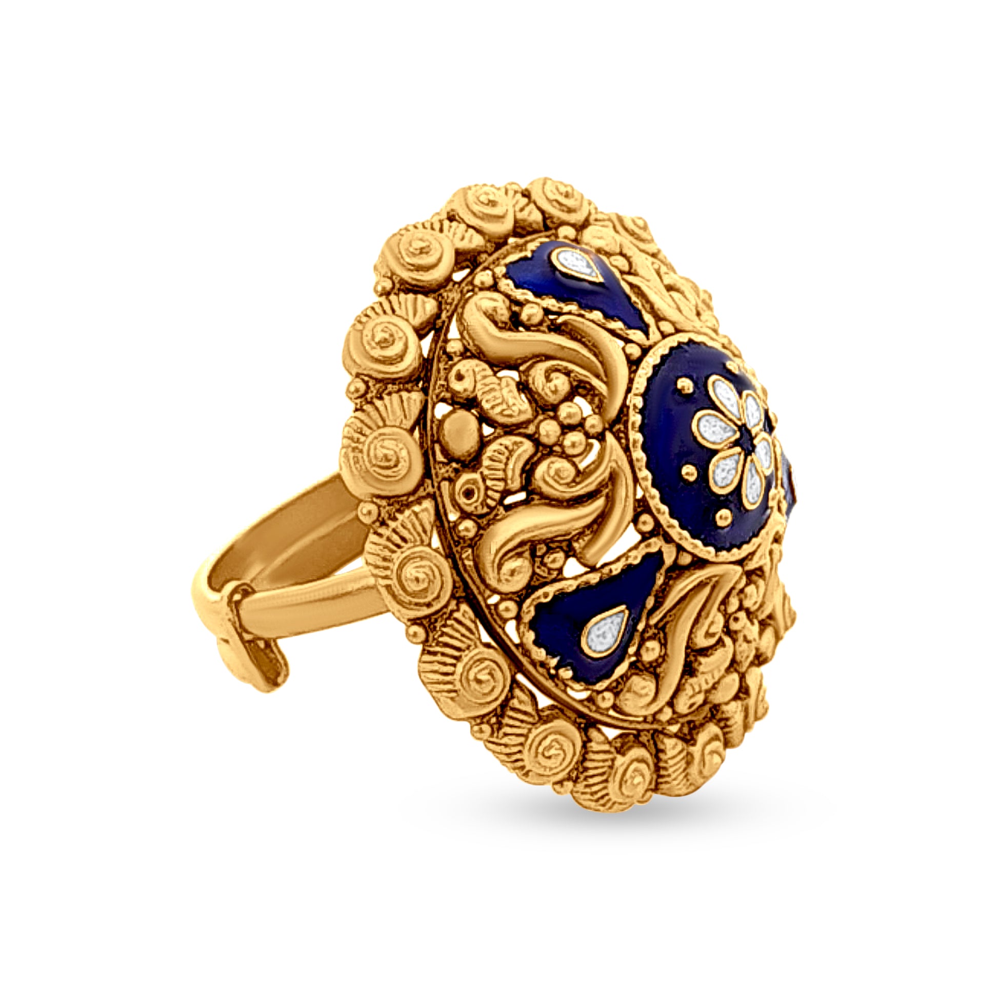 22k Gold Blue Enamel Dome Ring