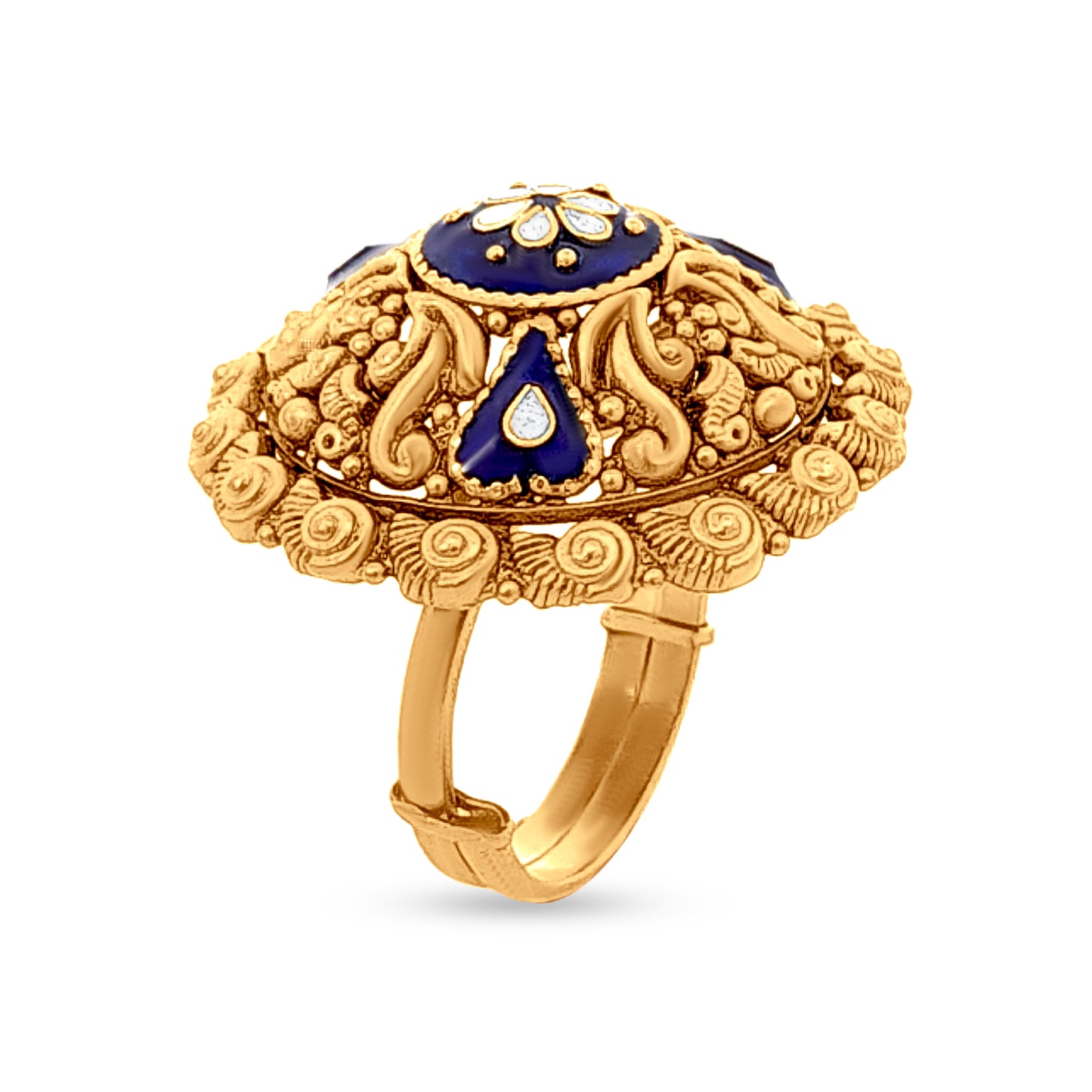 22k Gold Blue Enamel Dome Ring