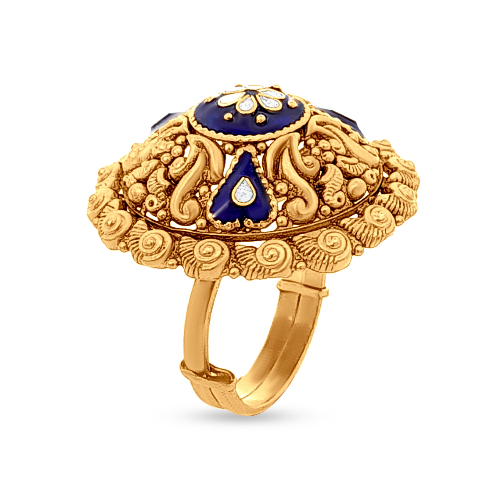 22k Gold Blue Enamel Dome Ring