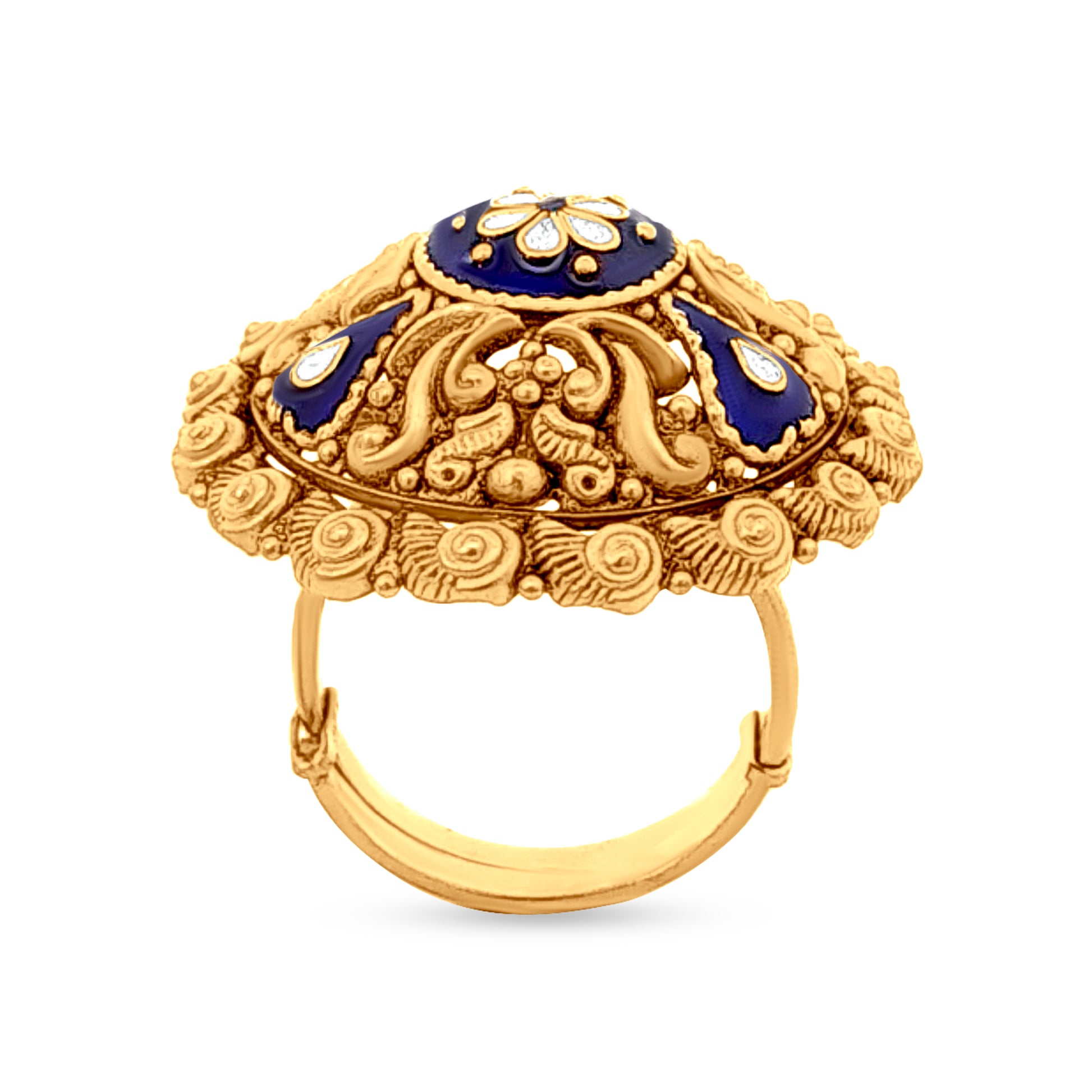 22k Gold Blue Enamel Dome Ring