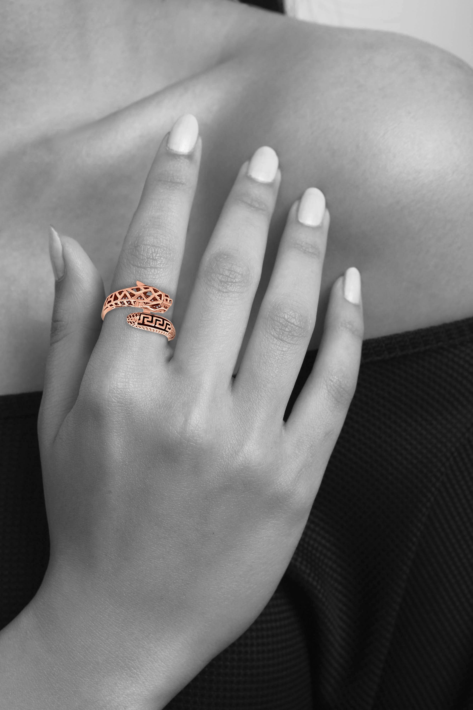 Rose Gold Openwork Intricate Design Jaguar Ring