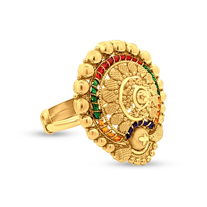 22k Yellow Gold Round Flower Adjustable Wedding Ring