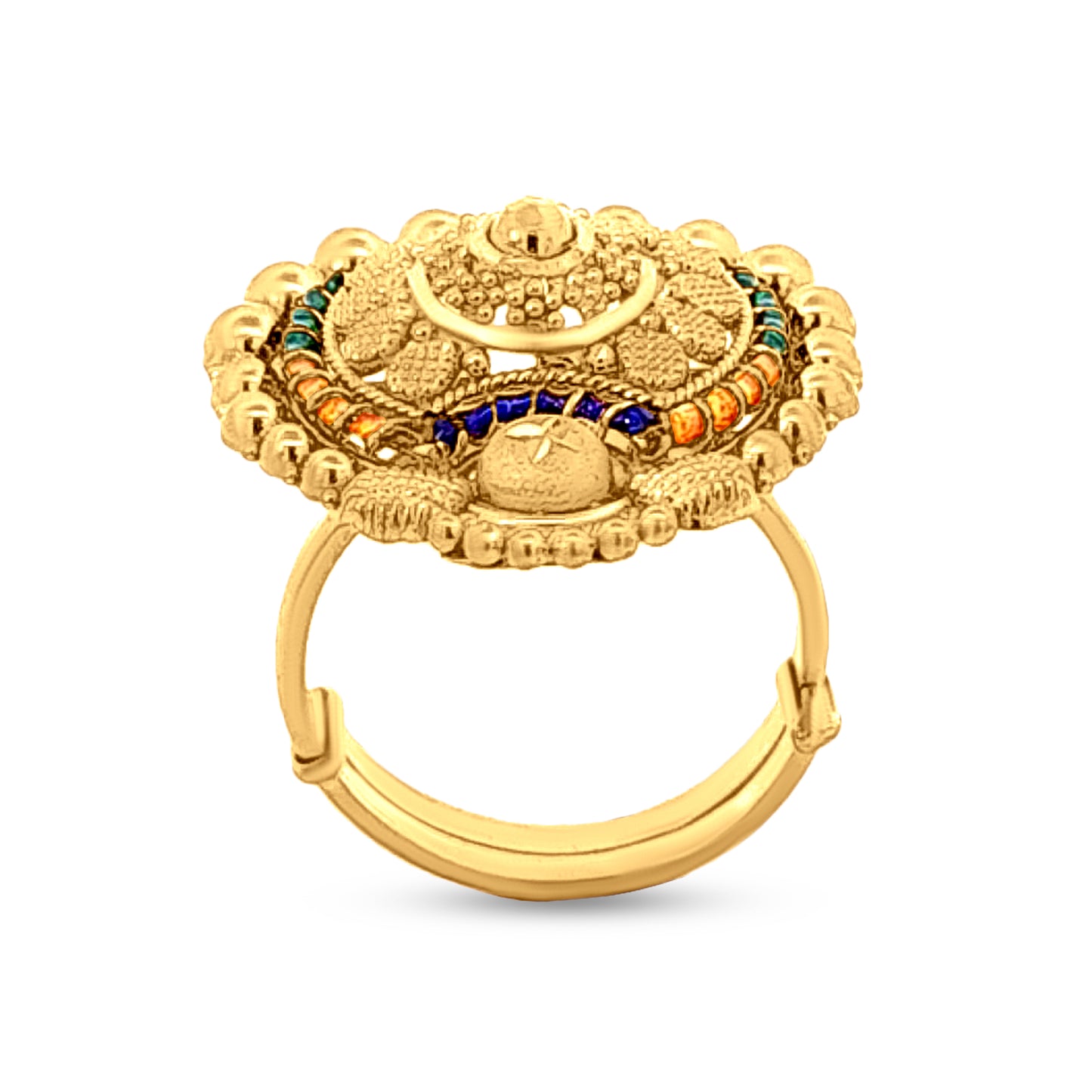 22k Yellow Gold Round Flower Adjustable Wedding Ring