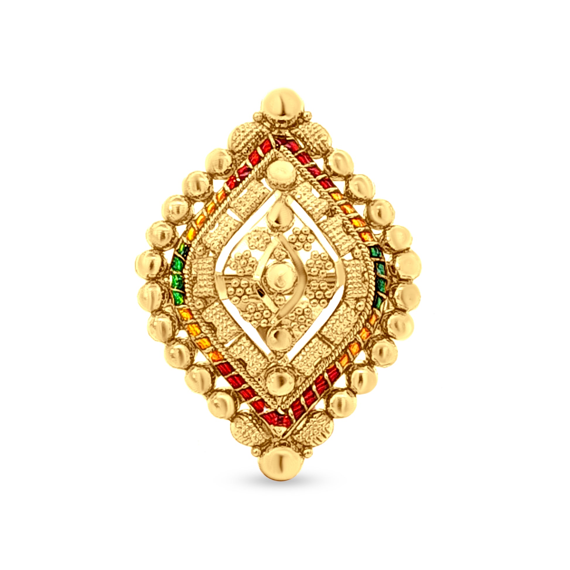 22k Gold Filigree Work Colorful Stone Traditional Engagement Ring